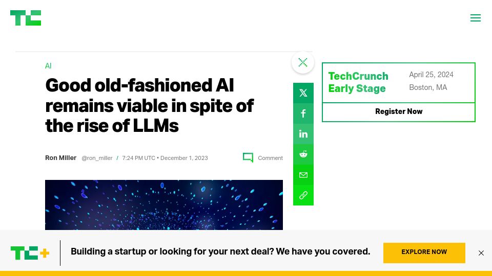 Screenshot of techcrunch.com: Good old-fashioned AI remains viable in spite of the rise of LLMs