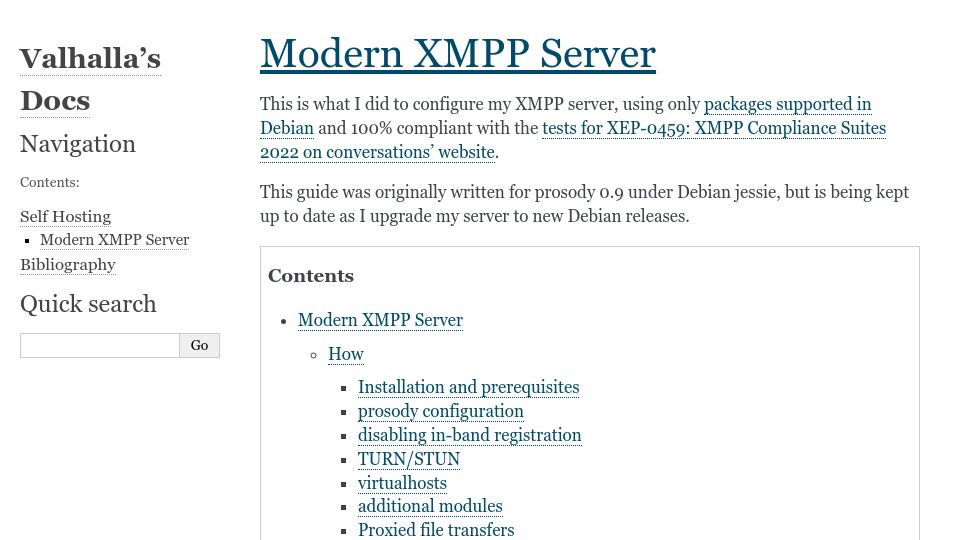 Screenshot of docs.trueelena.org: Modern XMPP Server