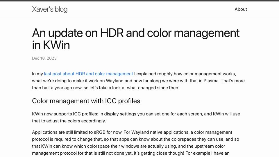 Screenshot of zamundaaa.github.io: An update on HDR and color management in KWin