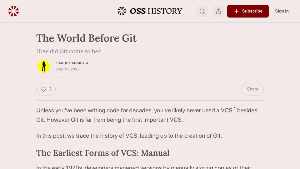 Screenshot of osshistory.org: The World Before Git
