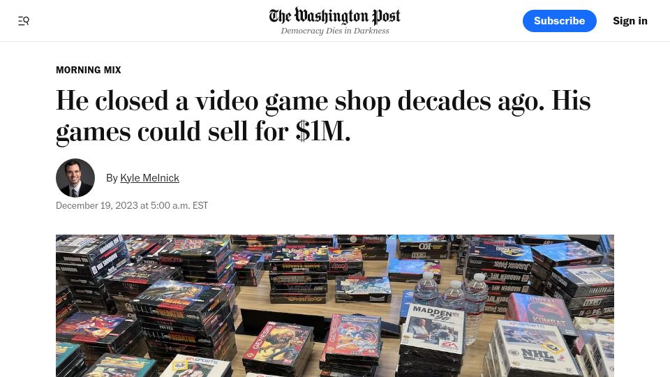 Screenshot of washingtonpost.com: He closed a video game shop decades ago. His games could sell for $1M