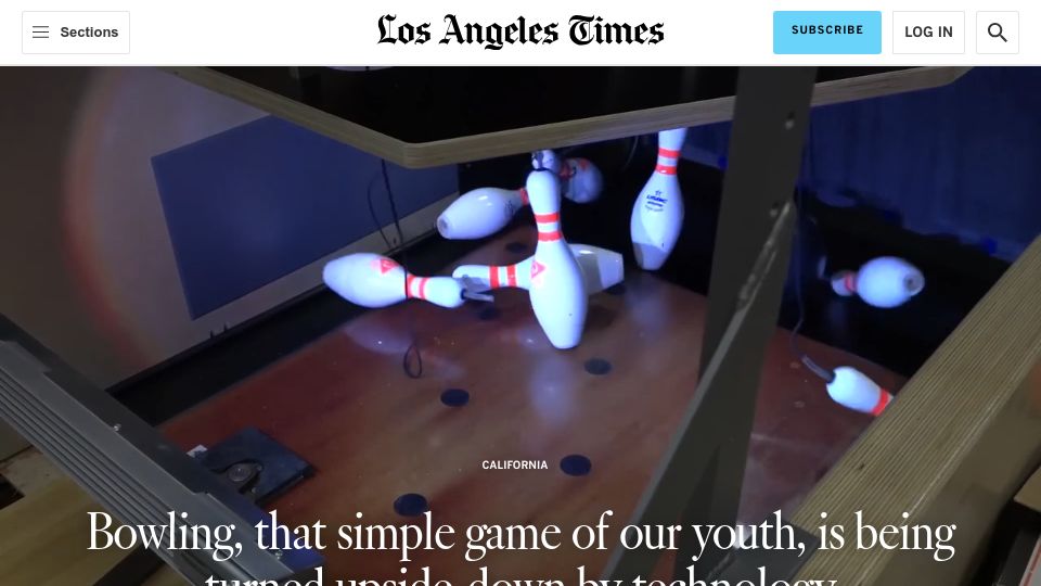 Screenshot of latimes.com: String pinsetters are upending bowling