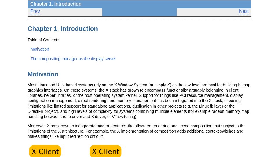 Screenshot of wayland.freedesktop.org: Wayland vs. X – Overview