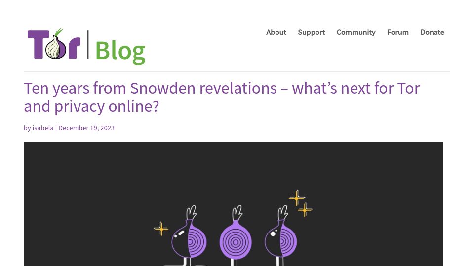 Screenshot of blog.torproject.org: What's next for Tor and privacy online?