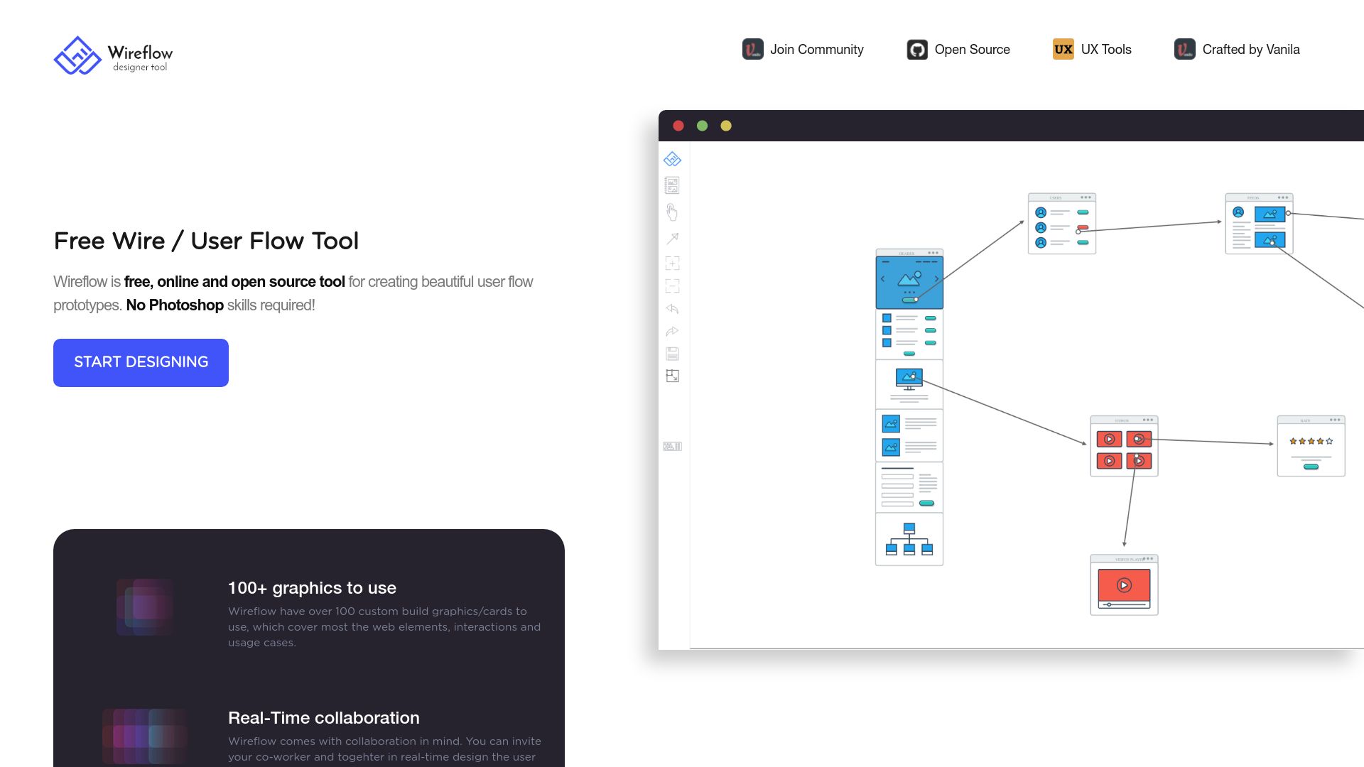 Screenshot of wireflow.co: Wireflow – free, online, open source tool for creating user-flow prototypes