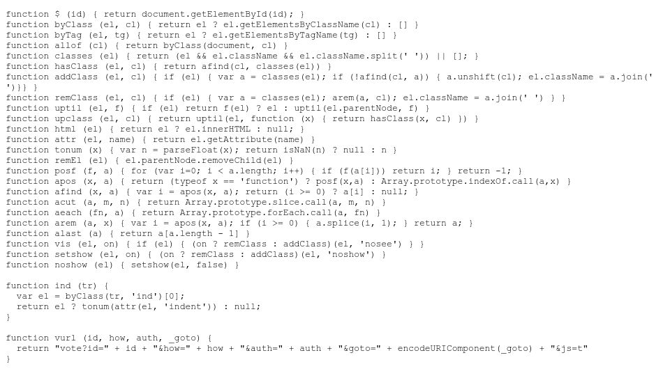 Screenshot of news.ycombinator.com: Hn.js