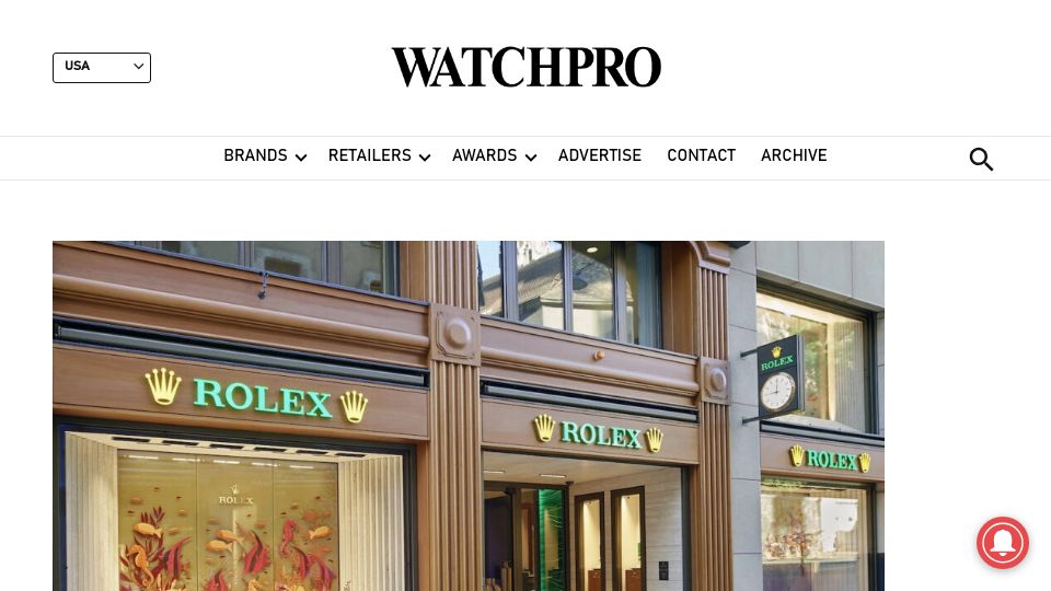 Screenshot of usa.watchpro.com: Rolex fined $100M for preventing its watches being sold online