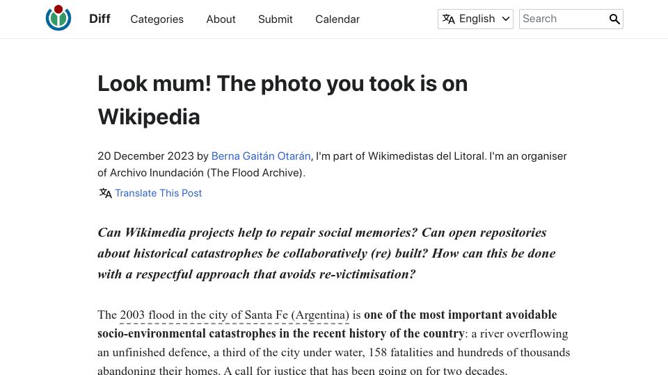 Screenshot of diff.wikimedia.org: Look mum The photo you took is on Wikipedia