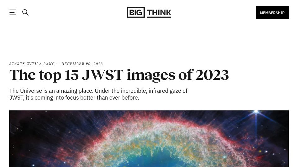 Screenshot of bigthink.com: JWST Images of 2023
