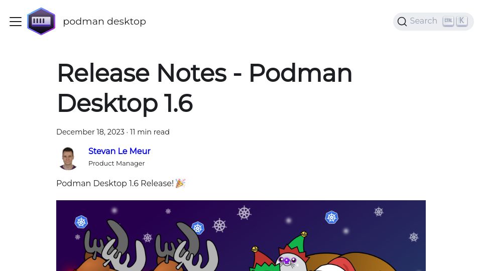 Screenshot of podman-desktop.io: Podman Desktop 1.6 released: Even more Kubernetes and Containers features