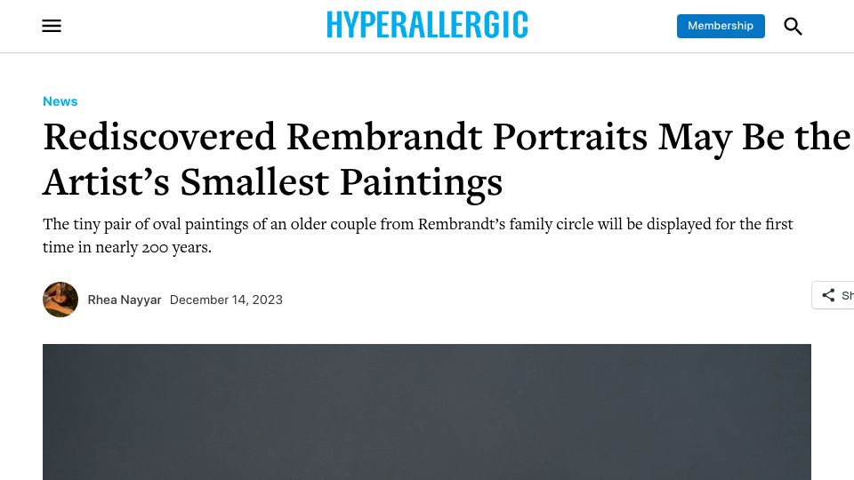 Screenshot of hyperallergic.com: Rediscovered Rembrandt portraits may be the artist's smallest paintings
