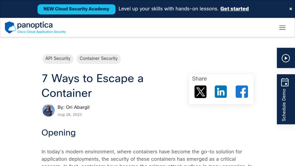 Screenshot of panoptica.app: How to Escape a Container