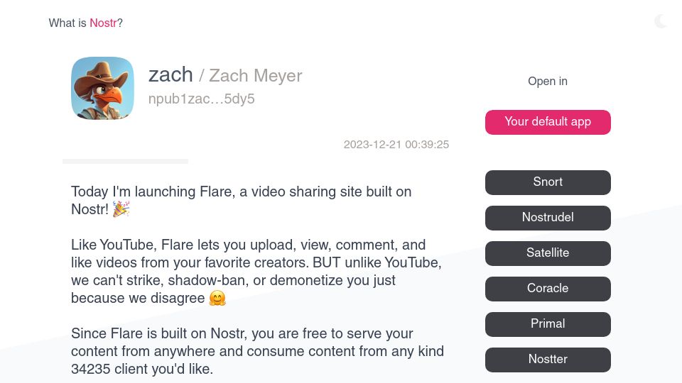 Screenshot of njump.me: Flare, a video sharing site built on Nostr