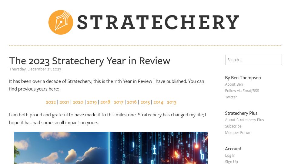 Screenshot of stratechery.com: Stratechery Year in Review
