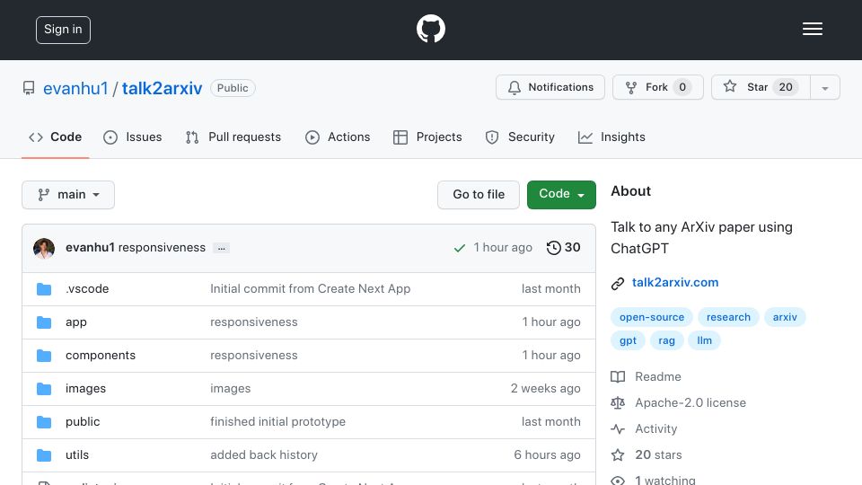 Screenshot of github.com: Show HN: Talk to any ArXiv paper just by changing the URL