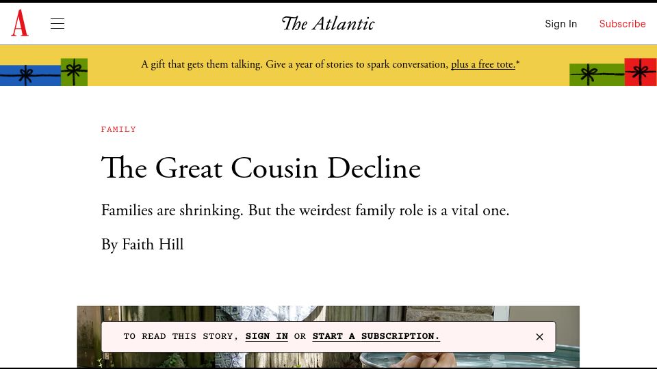 Screenshot of theatlantic.com: The great cousin decline