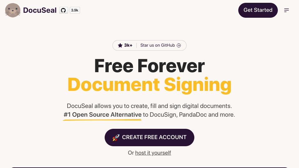 Screenshot of docuseal.co: DocuSeal – Open-source Document Signing