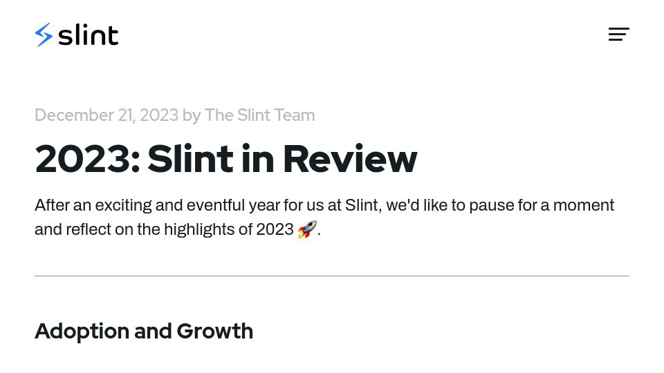 Screenshot of slint.dev: 2023: Slint in Review
