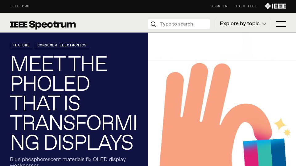 Screenshot of spectrum.ieee.org: PHOLED Will Transform Displays