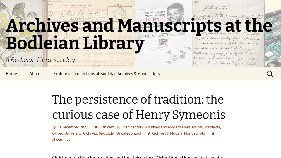 Screenshot of blogs.bodleian.ox.ac.uk: The persistence of tradition: the curious case of Henry Symeonis