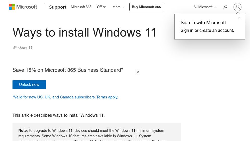 Screenshot of support.microsoft.com: How to Install Windows 11 On A Device That Does Not Meet Windows 11 Requirements