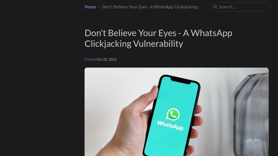 Screenshot of 00xbyte.github.io: A clickjacking vulnerability in WhatsApp that enables phishing attacks