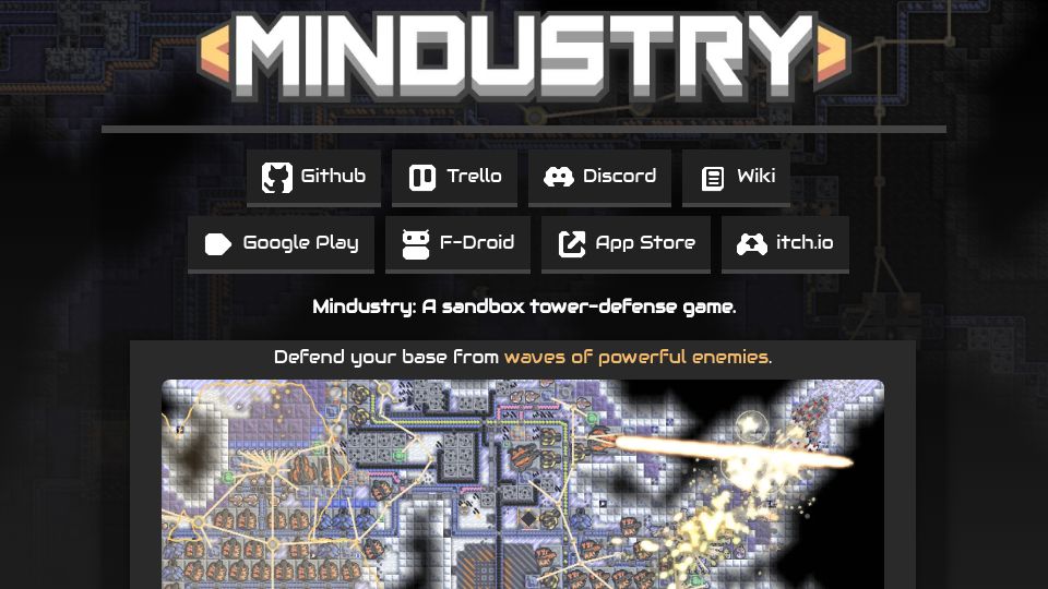 Screenshot of mindustrygame.github.io: Mindustry: Open-source automation tower defense game