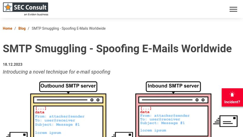 Screenshot of sec-consult.com: SMTP Smuggling – Spoofing Emails Worldwide