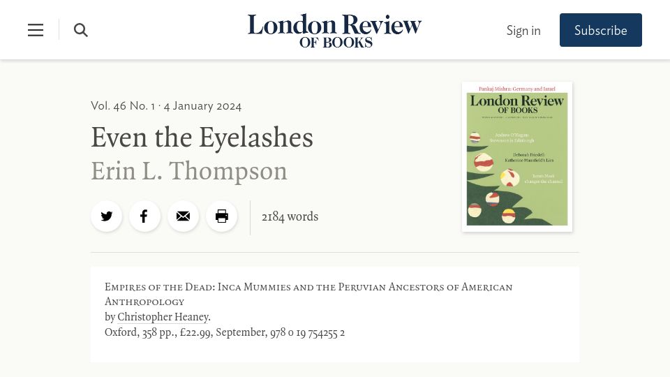 Screenshot of lrb.co.uk: Inca mummies and the Peruvian ancestors of American anthropology