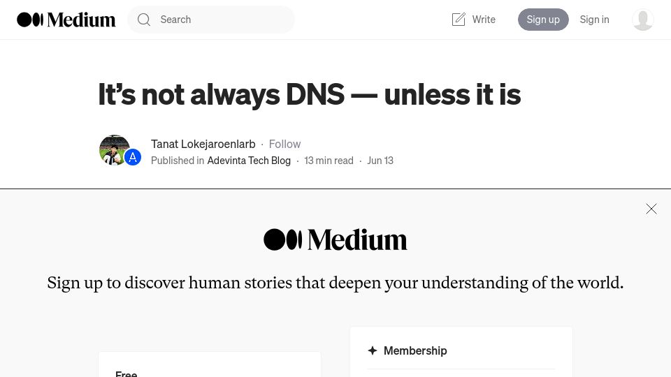 Screenshot of medium.com: It's not always DNS, unless it is