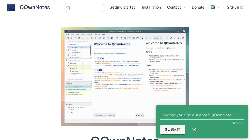 Screenshot of qownnotes.org: QOwnNotes