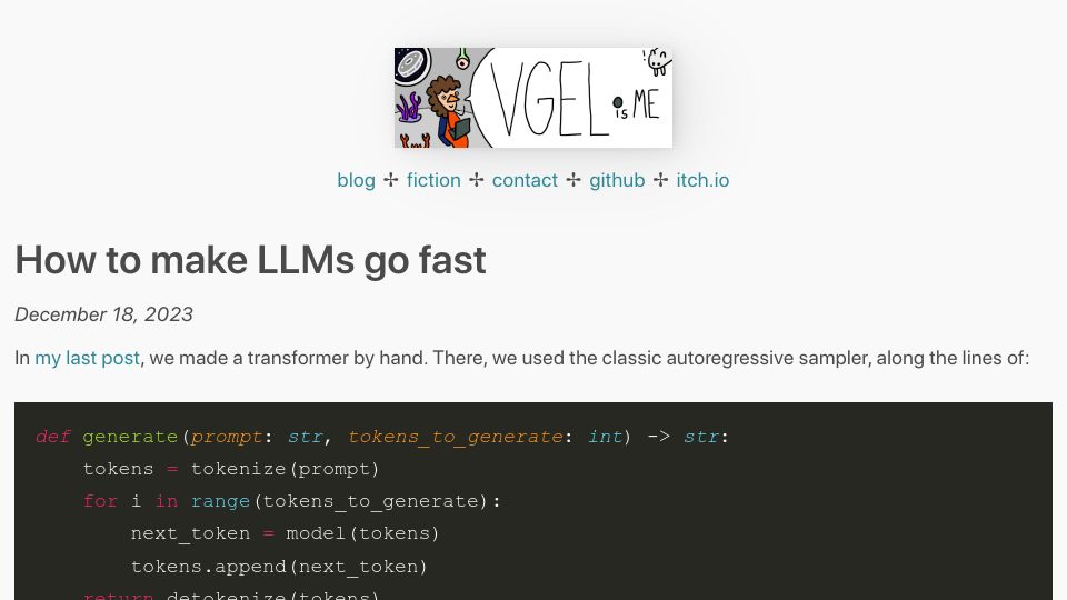 Screenshot of vgel.me: How to make LLMs go fast