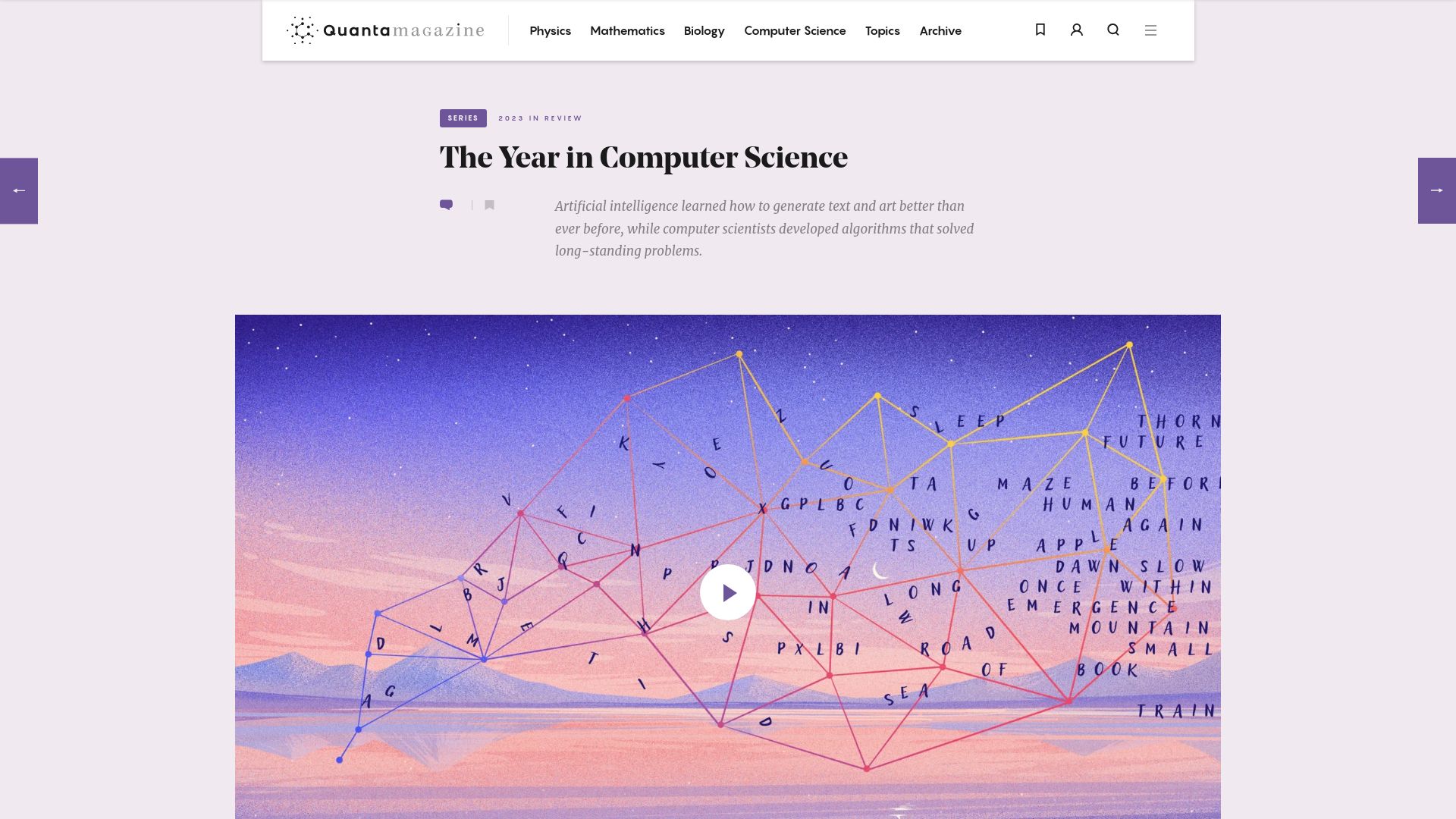 Screenshot of quantamagazine.org: The Year in Computer Science