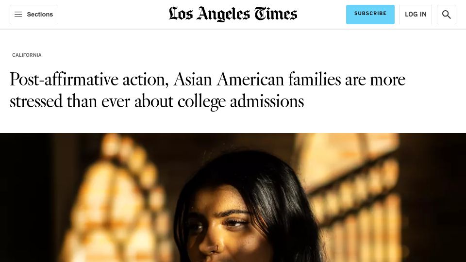 Screenshot of latimes.com: Post-affirmative action,Asian Americans are stressed about college admissions