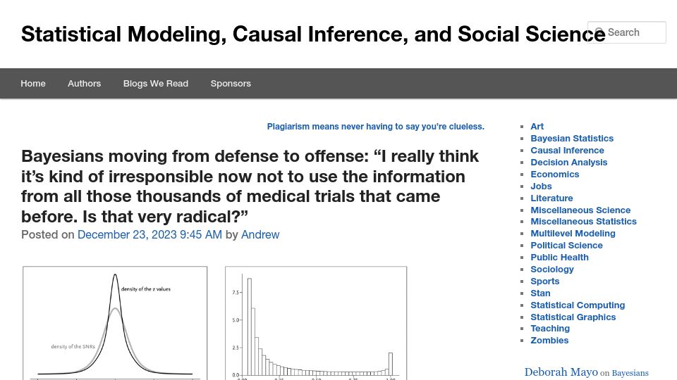 Screenshot of statmodeling.stat.columbia.edu: Bayesians moving from defense to offense