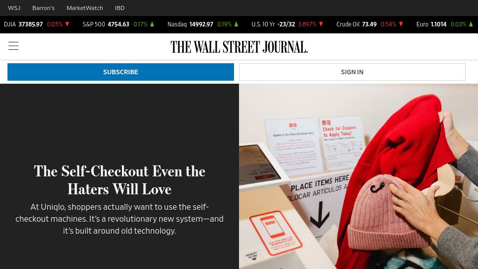 Screenshot of wsj.com: Uniqlo's Automated Self-Checkout