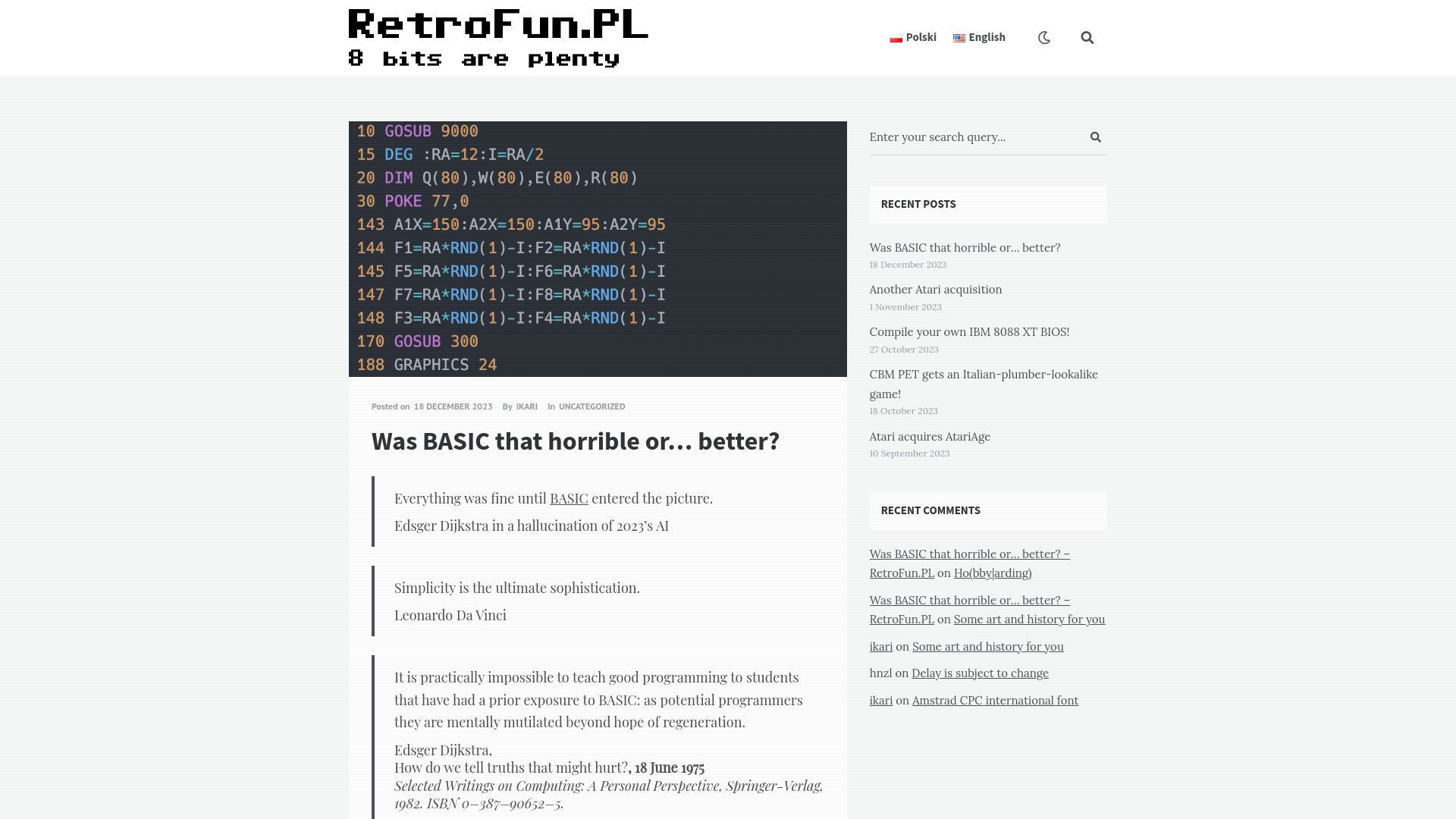Screenshot of retrofun.pl: Was BASIC that horrible or better?