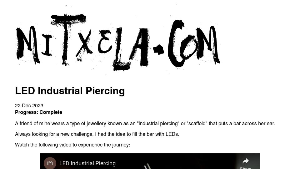 Screenshot of mitxela.com: LED Industrial Piercing