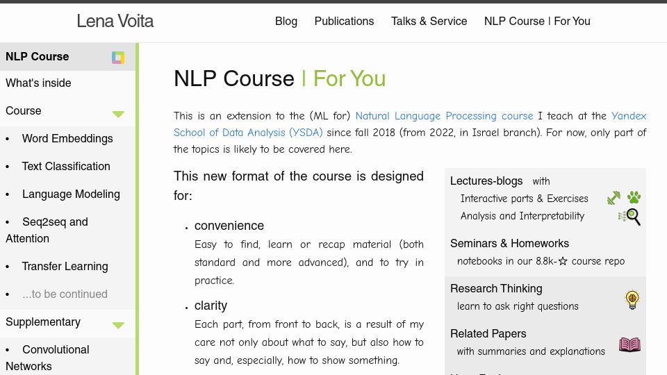 Screenshot of lena-voita.github.io: NLP Course – For You