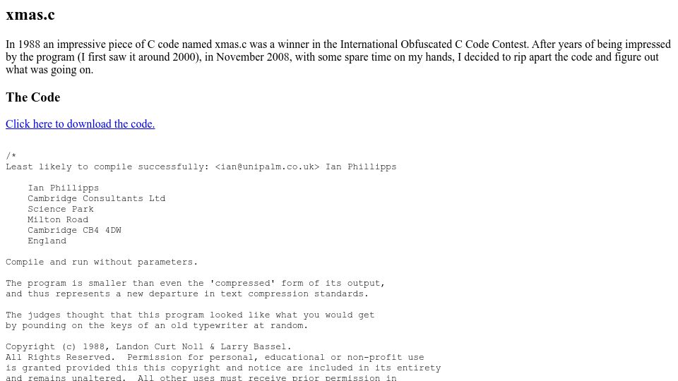 Screenshot of udel.edu: Xmas.c (1988)
