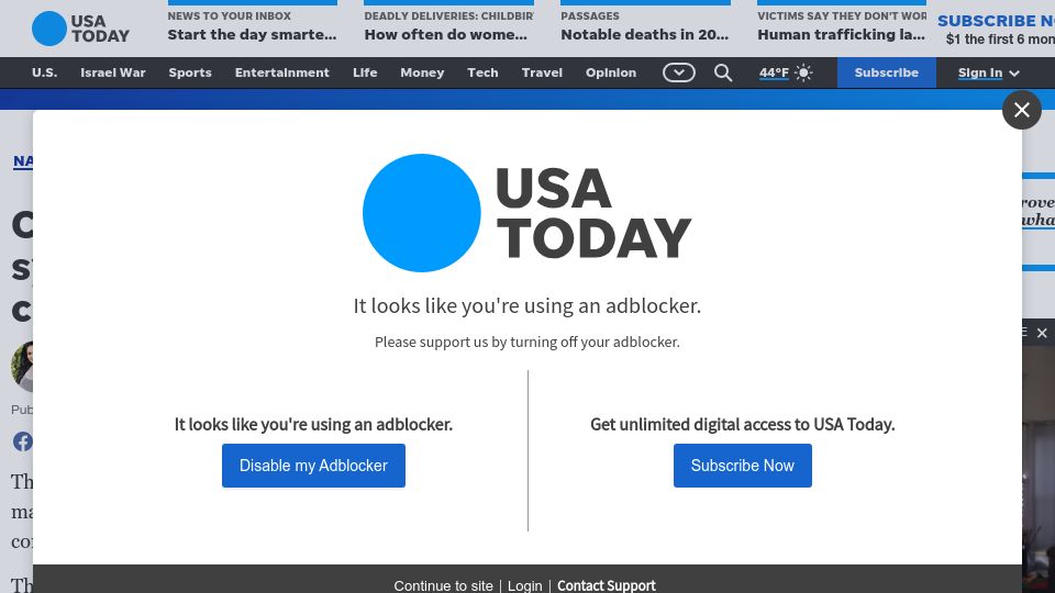 Screenshot of usatoday.com: Cummins pickup truck engines tricked air quality controls, feds say