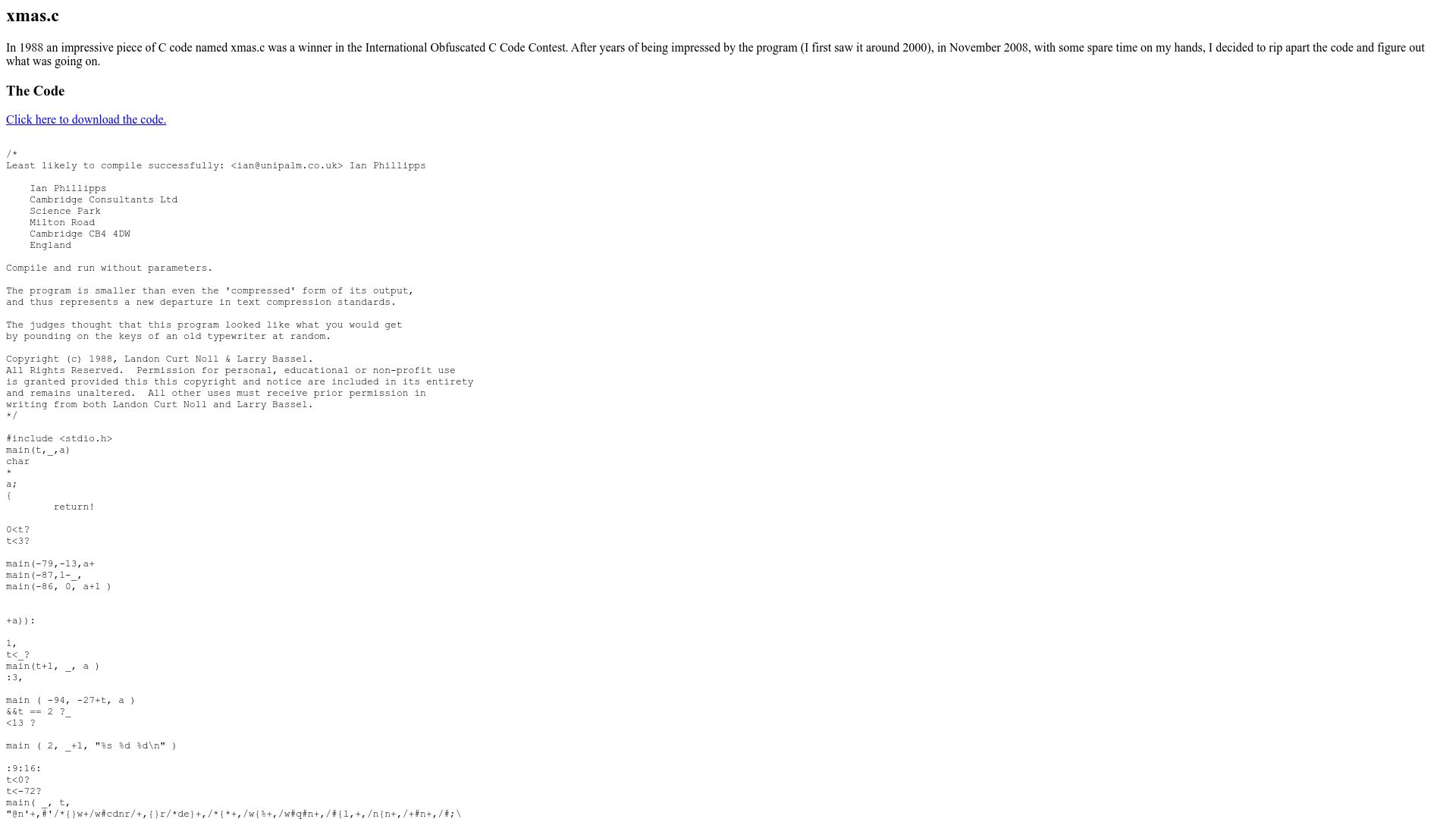 Screenshot of udel.edu: Xmas.c (1988)