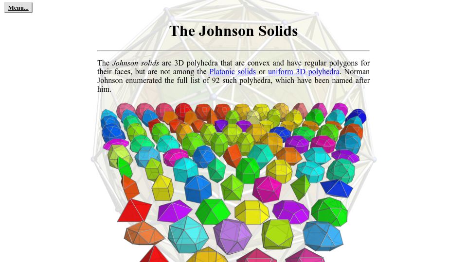 Screenshot of qfbox.info: The Johnson Solids (2019)