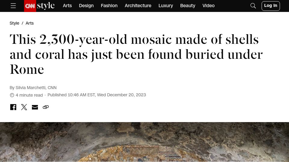 Screenshot of cnn.com: 2,300-year-old mosaic made of shells and coral found under Rome
