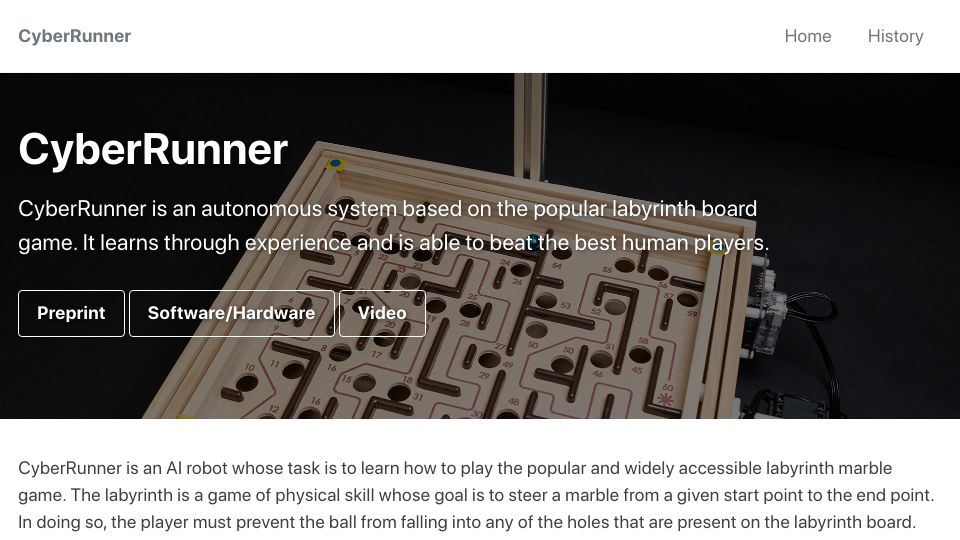Screenshot of cyberrunner.ai: Cyberrunner – robot playing Labyrinth board game