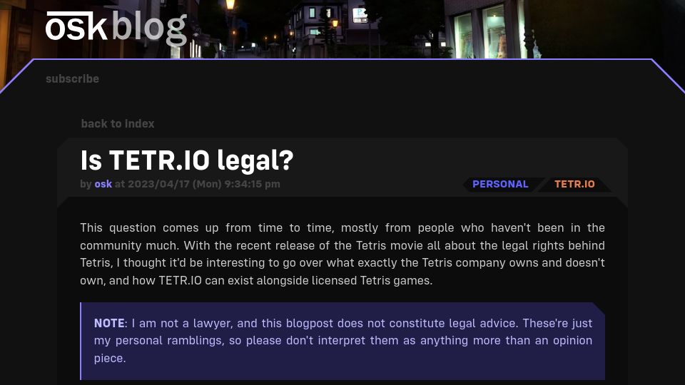 Screenshot of blog.osk.sh: Is Tetr.io Legal?