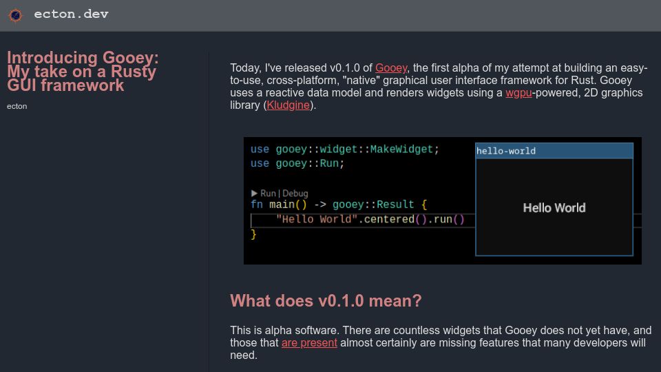 Screenshot of ecton.dev: Gooey: My take on a Rusty GUI framework