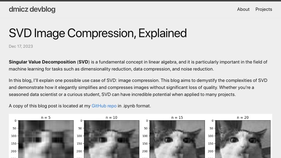 Screenshot of dmicz.github.io: SVD Image Compression