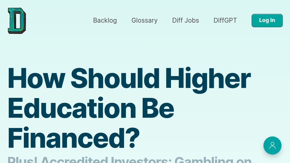 Screenshot of thediff.co: How should higher education be financed?