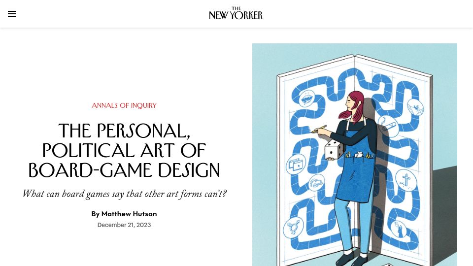 Screenshot of newyorker.com: The personal, political art of board-game design